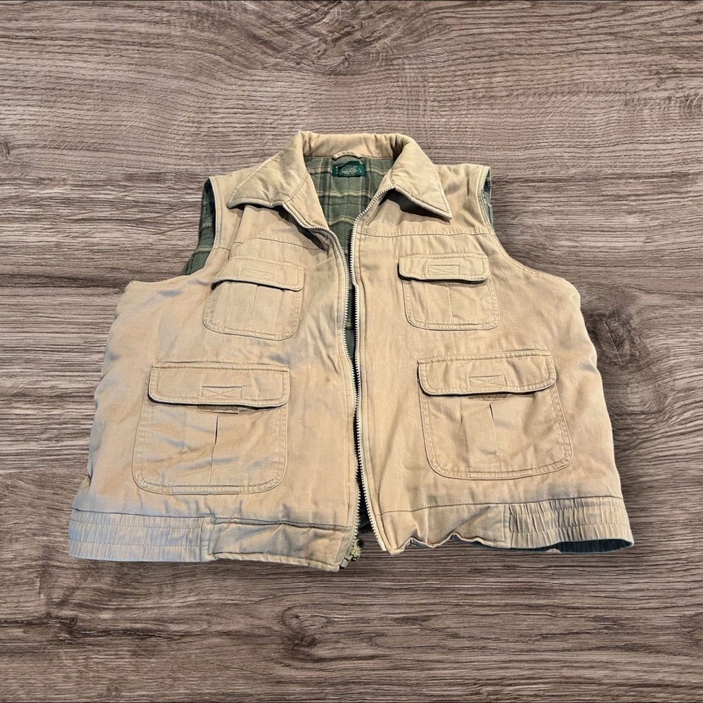 Scandia Woods Men’s Khaki Zip Front Vest Quilted Flannel Lining Size Large